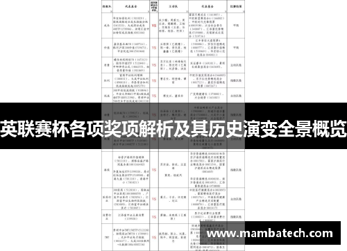 英联赛杯各项奖项解析及其历史演变全景概览